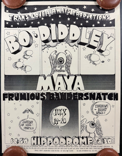 AUCTION - Bo Diddley - Rebecca Galdeano - 1968 Poster - Hippodrome San Diego - Excellent