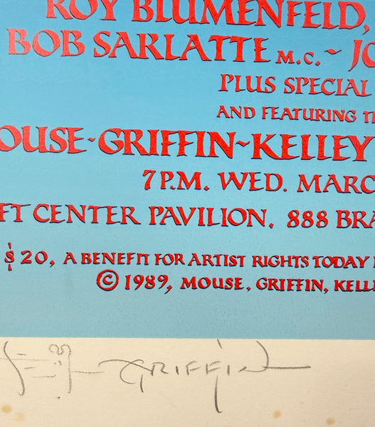 AUCTION - Artist Rights Today - Jerry Garcia - Griffin, Wilson, Kelley - Mouse & Moscoso SIGNED - 1989 Poster - Excellent