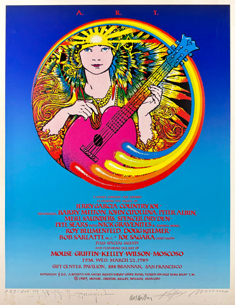 AUCTION - Artist Rights Today - Jerry Garcia - Griffin, Wilson, Kelley - Mouse & Moscoso SIGNED - 1989 Poster - Excellent