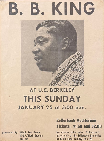 AUCTION - B.B. King - Hand-Signed - 1970 Framed Handbill - Berkeley - Excellent