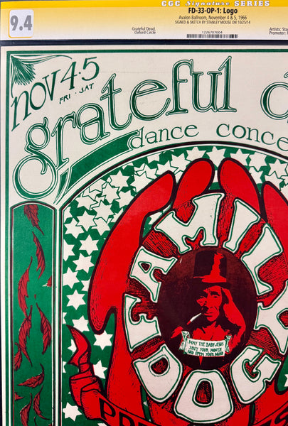 AUCTION - FD-33-OP-1 - Grateful Dead - Mouse Signed - 1966 Poster - Avalon Ballroom - CGC Graded 9.4