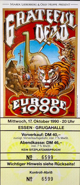 AUCTION - Grateful Dead - Rick Griffin - 1990 Europe Germany - Lot of (3) Tickets - Near Mint