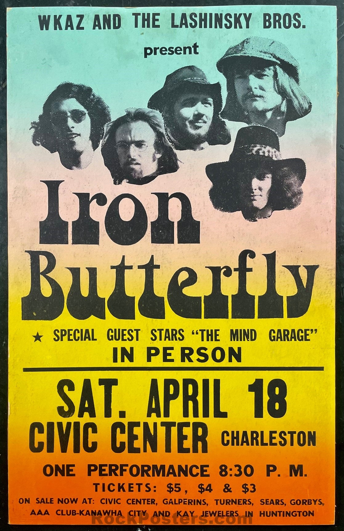 AUCTION - Iron Butterfly - 1970 Poster - Charleston, WV - Excellent