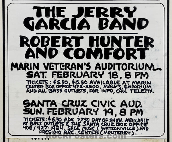 ORIGINAL ART - Jerry Garcia Band - Randy Tuten Signed - 1978 SF Chronicle Ad - Multiple Venues - Excellent