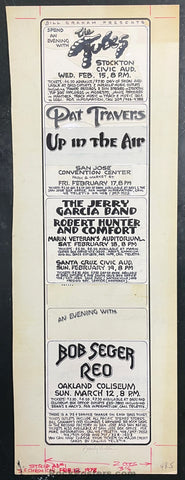 ORIGINAL ART - Jerry Garcia Band - Randy Tuten Signed - Multiple Venues - 1978 SF Chronicle Ad - Excellent