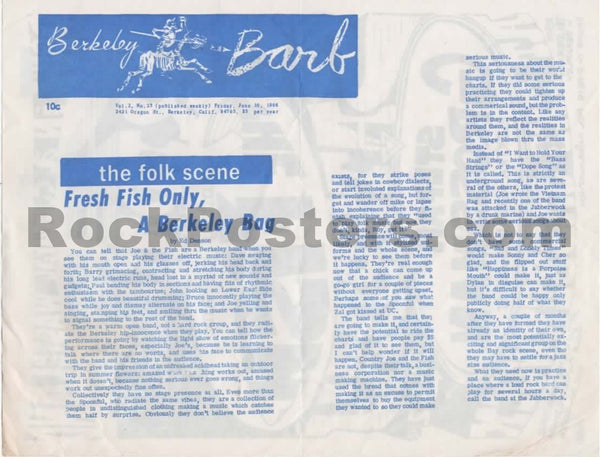AUCTION - Country Joe & The Fish - 1966 2-Sided Handbill - Jabberwock - Excellent