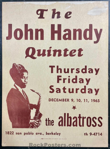 AUCTION - Jazz - John Handy - Berkeley - 1965 Board  Poster - Excellent