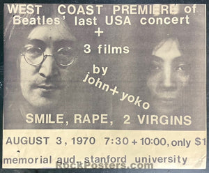 AUCTION - Beatles - John Lennon & Yoko Ono - 1970 Film Poster - Stanford University - Very Good