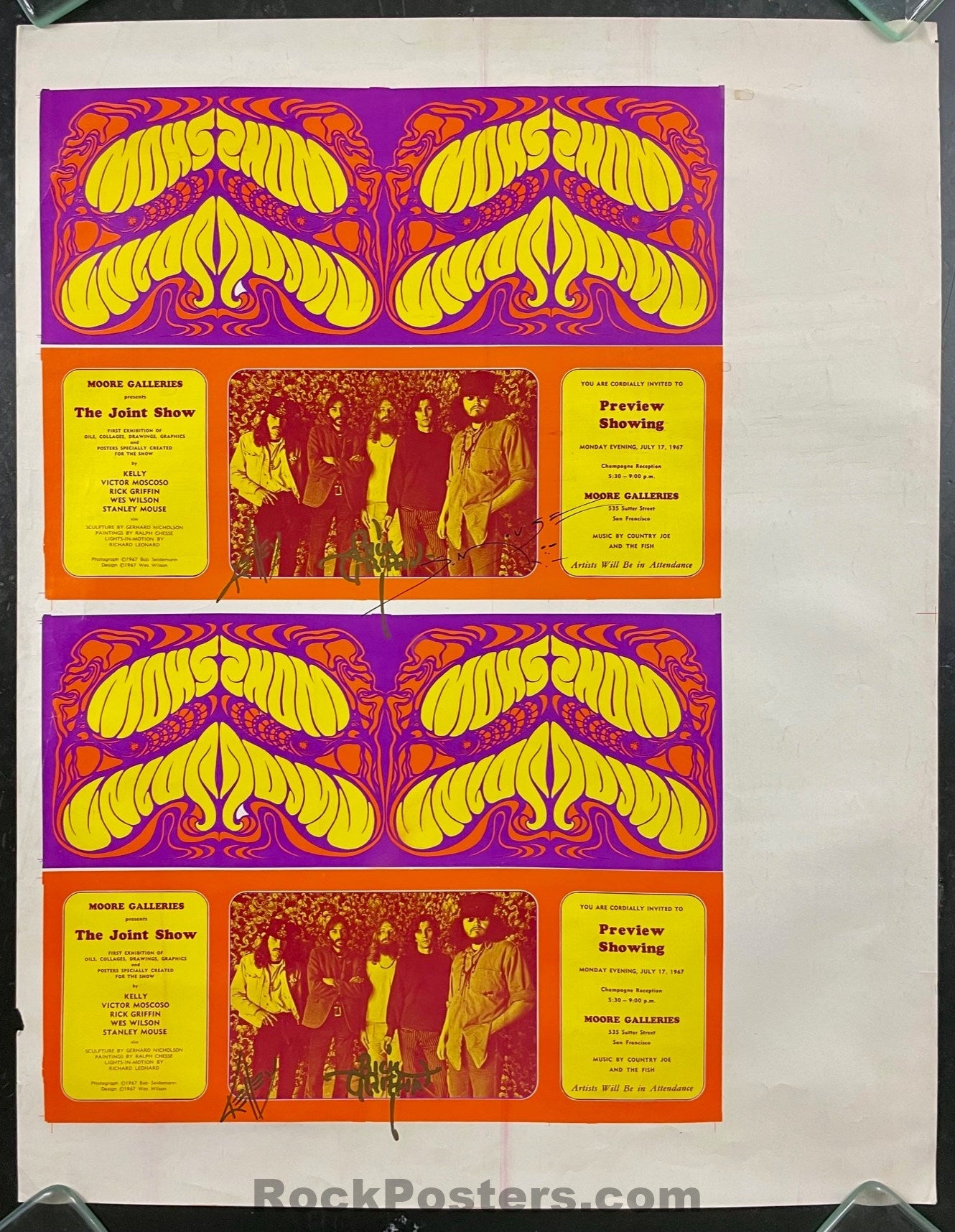 AUCTION - Joint Show Invitation - Griffin, Kelley & Mouse SIGNED - 1967 Uncut Sheet - Excellent