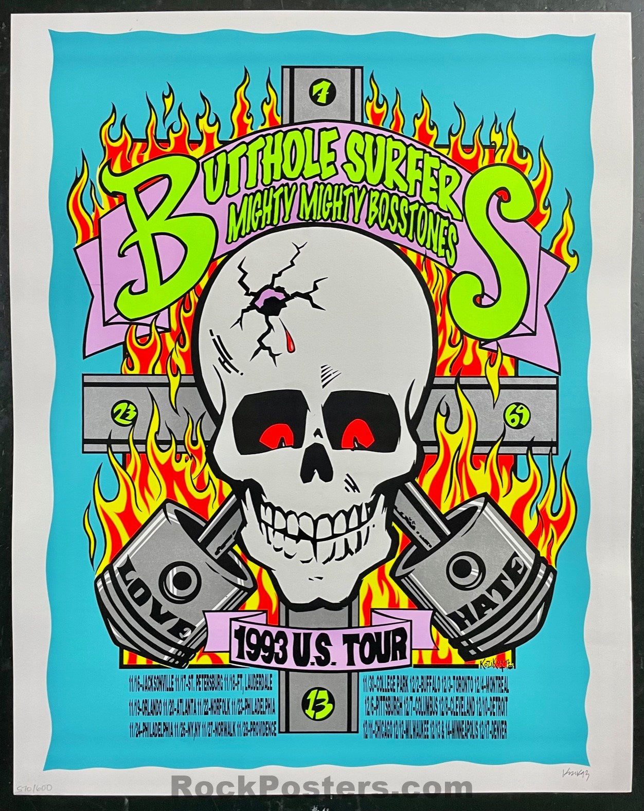 AUCTION - Butthole Surfers - Kozik Signed - 1993 Poster - U.S. Tour - Excellent