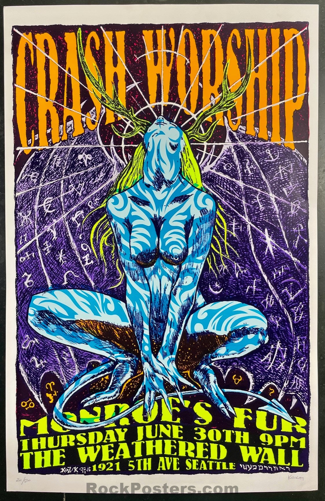 AUCTION -  Crash Worship - Frank Kozik Signed - Seattle - 1994 Silkscreen Poster - Excellent