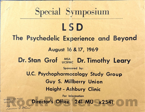 AUCTION - Timothy Leary - LSD Symposium - 1969 Poster - Very Good