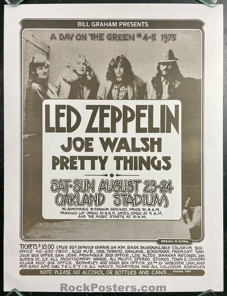 AUCTION - Led Zeppelin Joe Walsh - Randy Tuten Signed - 1975 Poster - Oakland Stadium - Near Mint Minus