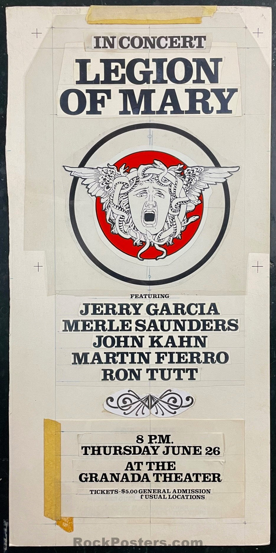 ORIGINAL ART - Jerry Garcia - Legion Of Mary - Granada Theater - 1975 Concert - Santa Barbara - Excellent