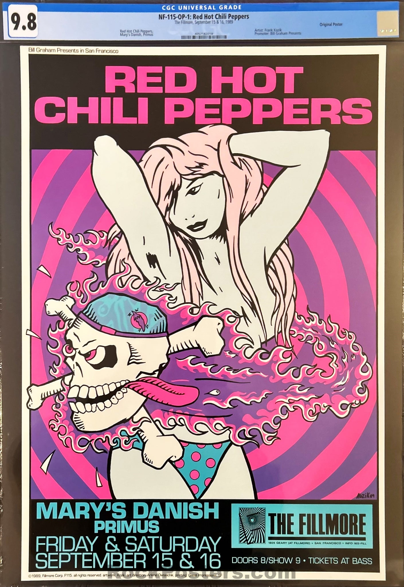 AUCTION - NF-115 - Red Hot Chili Peppers - Frank Kozik - 1989 Poster - Fillmore Auditorium - CGC Graded 9.8