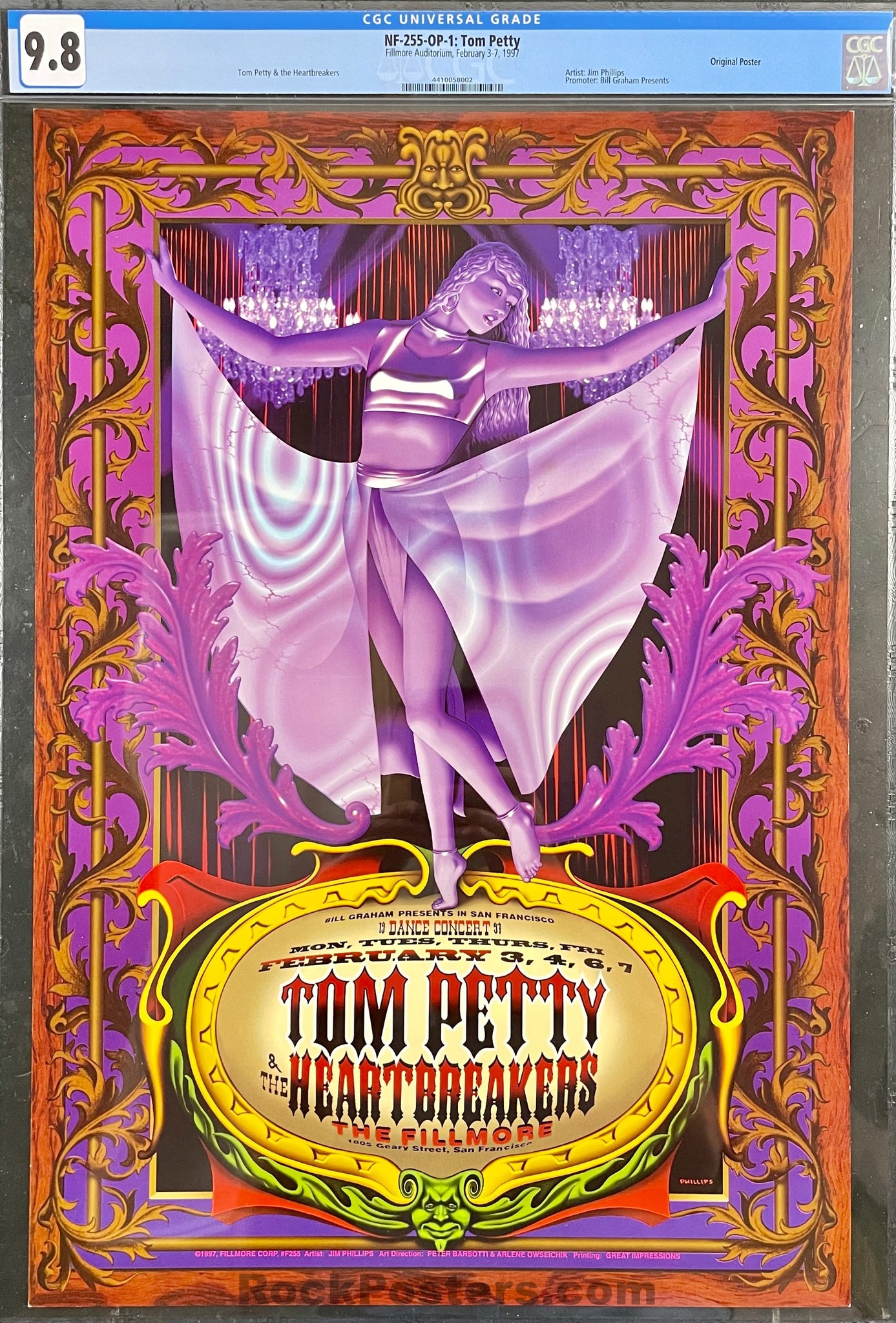 AUCTION - NF-255 - Tom Petty - & The Heartbreakers - Jim Phillips - 1997 Poster - The Fillmore - CGC Graded 9.8