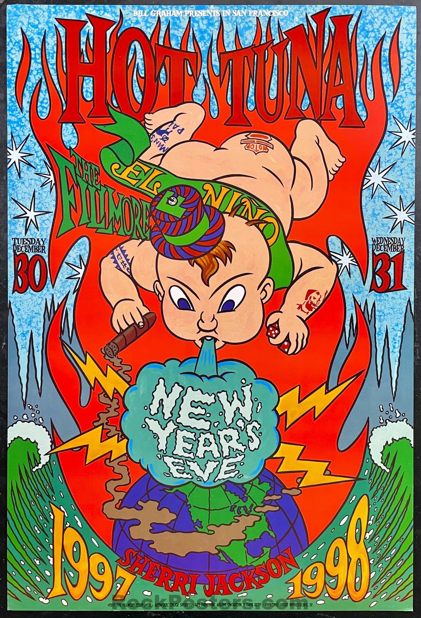 NF-311 - Hot Tuna - Chuck Sperry - New Year's Eve -  1997 Concert Poster - The Fillmore - Near Mint Minus