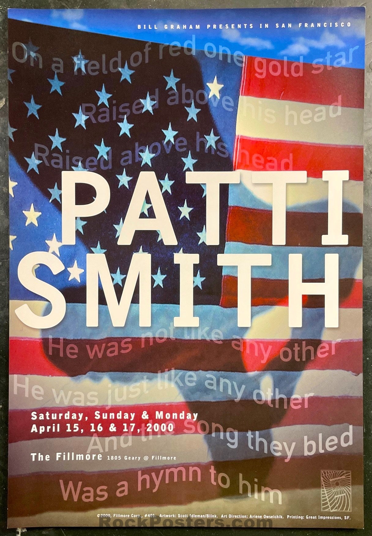 NF-401 - Patti Smith - 2000 Poster - The Fillmore - Near Mint