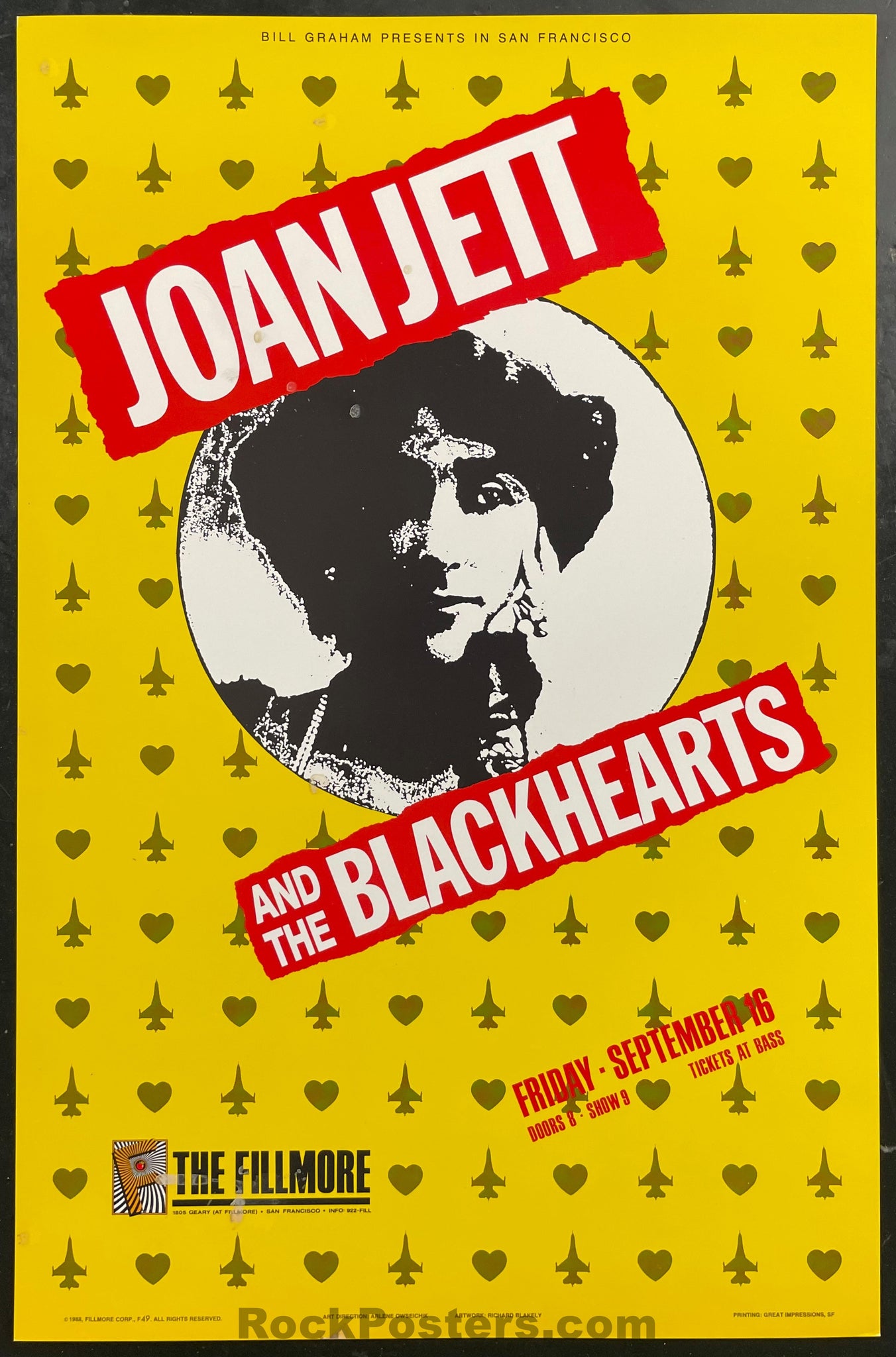 NF-49 - Joan Jett & The Blackhearts - 1988 Concert Poster - The Fillmore - Excellent