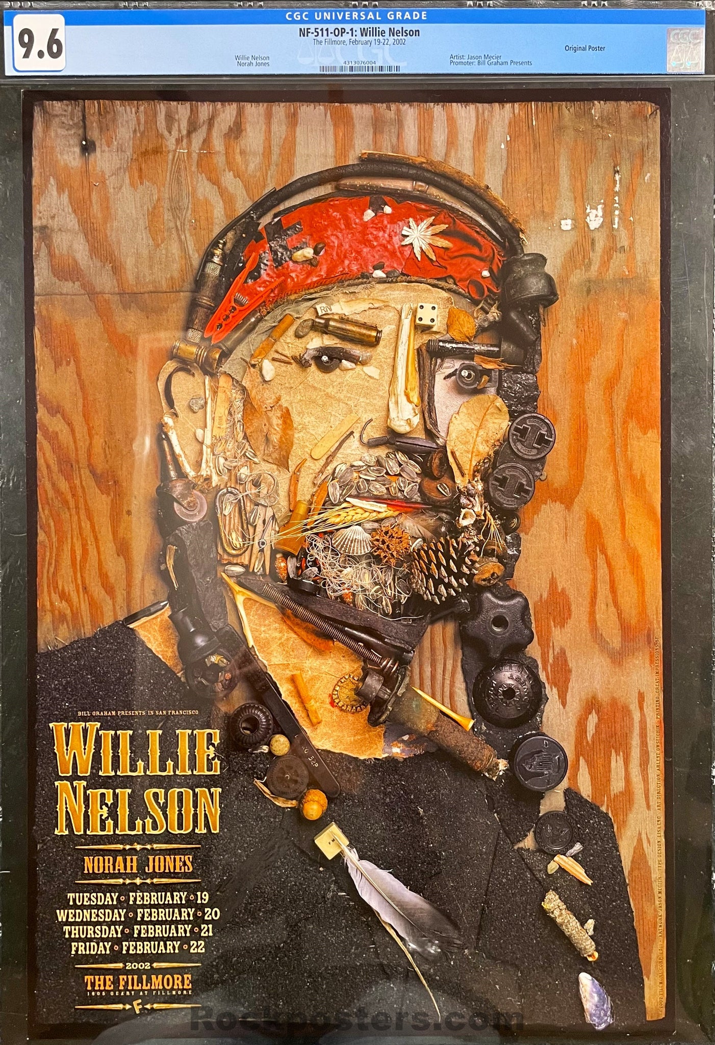 AUCTION - NF-511 - Willie Nelson - Norah Jones - Jason Mercier - 2002 Poster - The Fillmore - CGC Graded 9.6