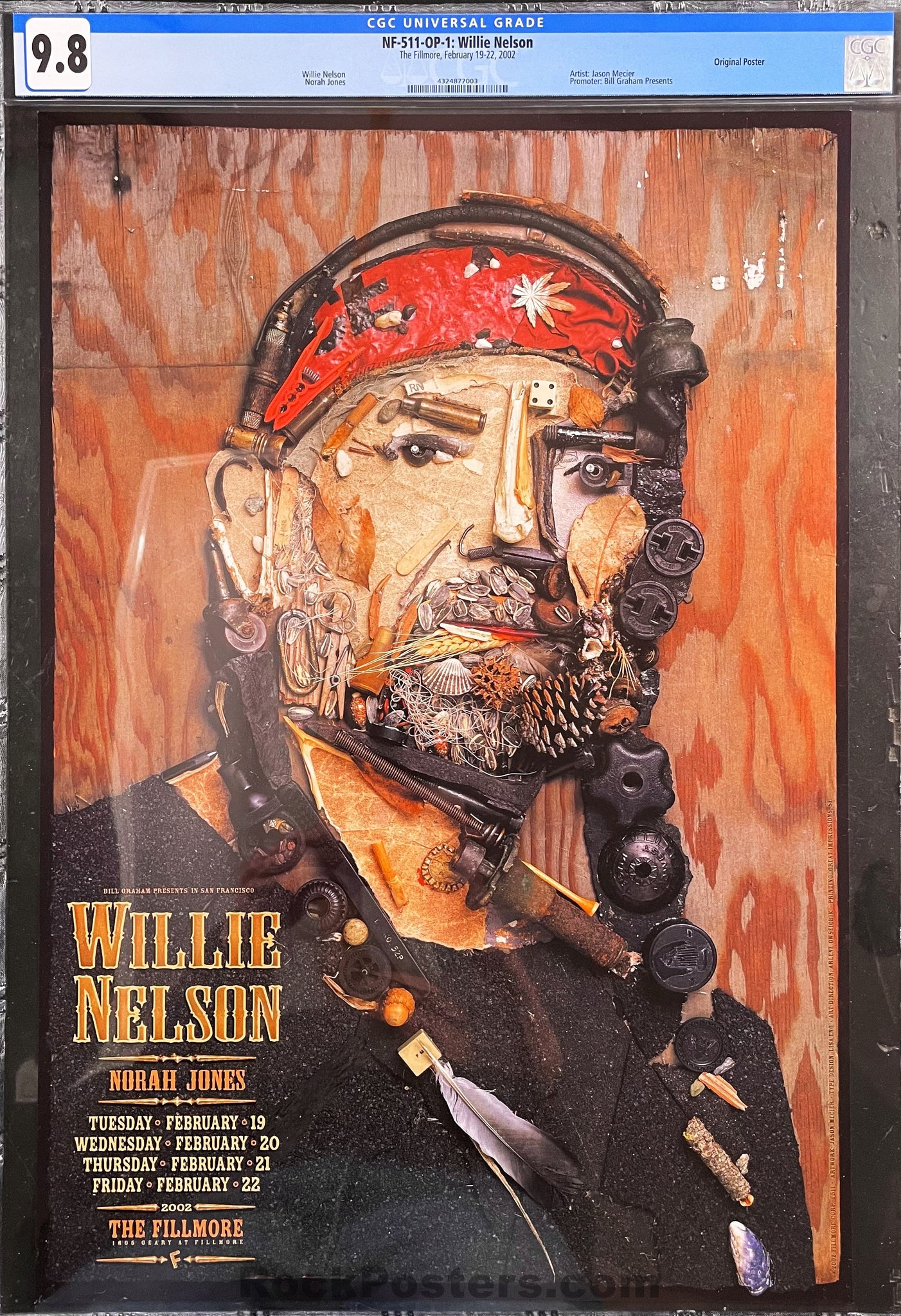 AUCTION - NF-511 - Willie Nelson - Norah Jones - 2002 Poster - The Fillmore - CGC Graded 9.8