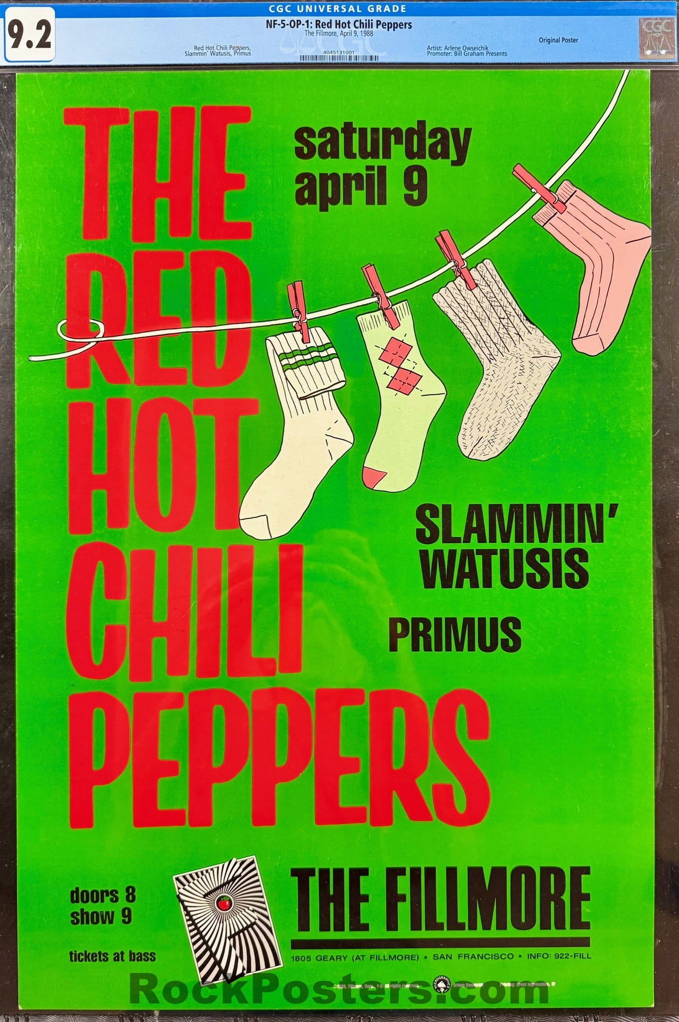 NF-5 - Red Hot Chili Peppers - 1988 Poster - The Fillmore - CGC Graded 9.2