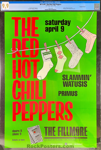 AUCTION - NF-5 - Red Hot Chili Peppers - Arlene Owseichik - 1988 Poster - The Fillmore - CGC Graded 9.9 Mint