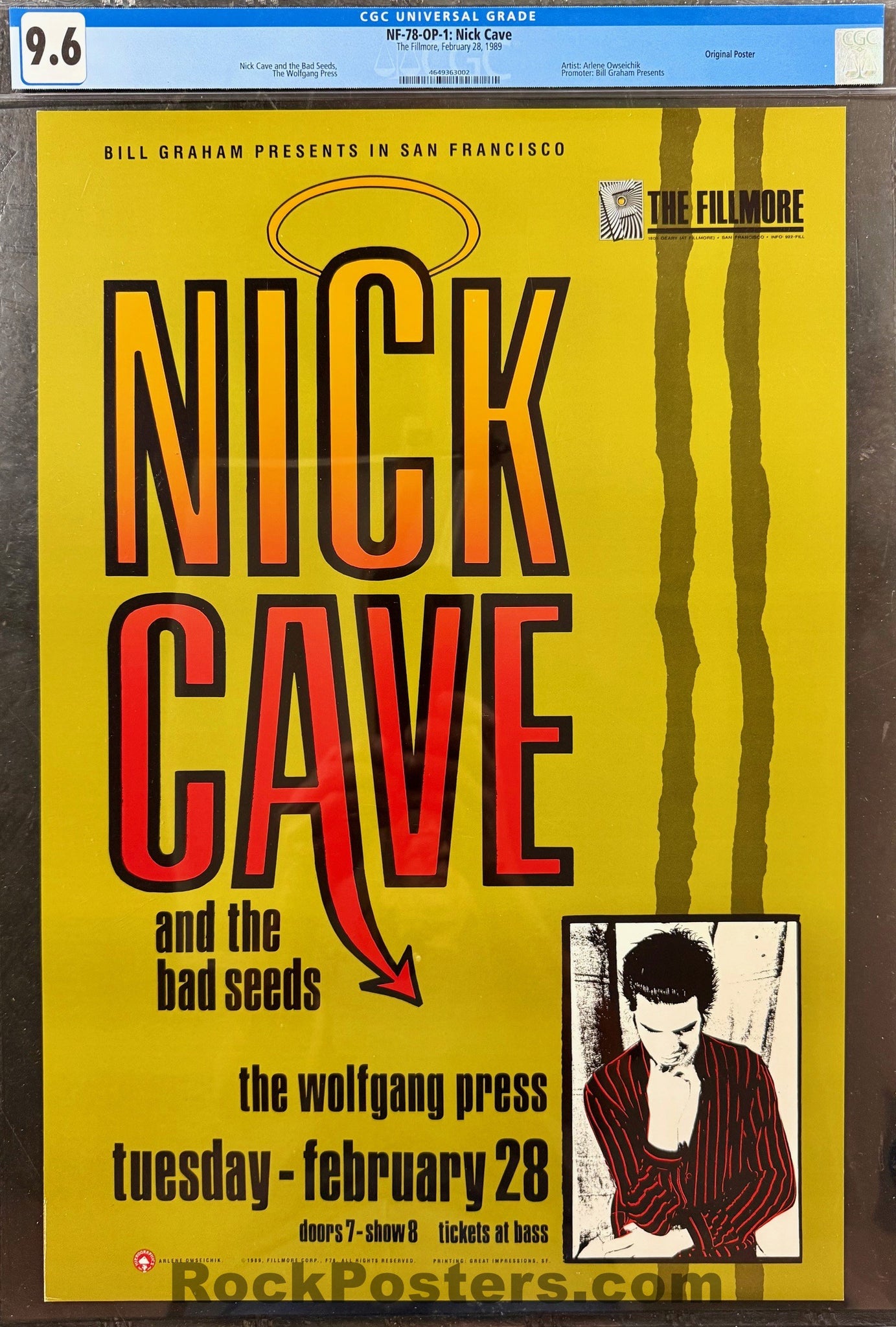 AUCTION - NF-78 - Nick Cave & The Bad Seeds - 1989 Poster - The Fillmore  - CGC Graded 9.6