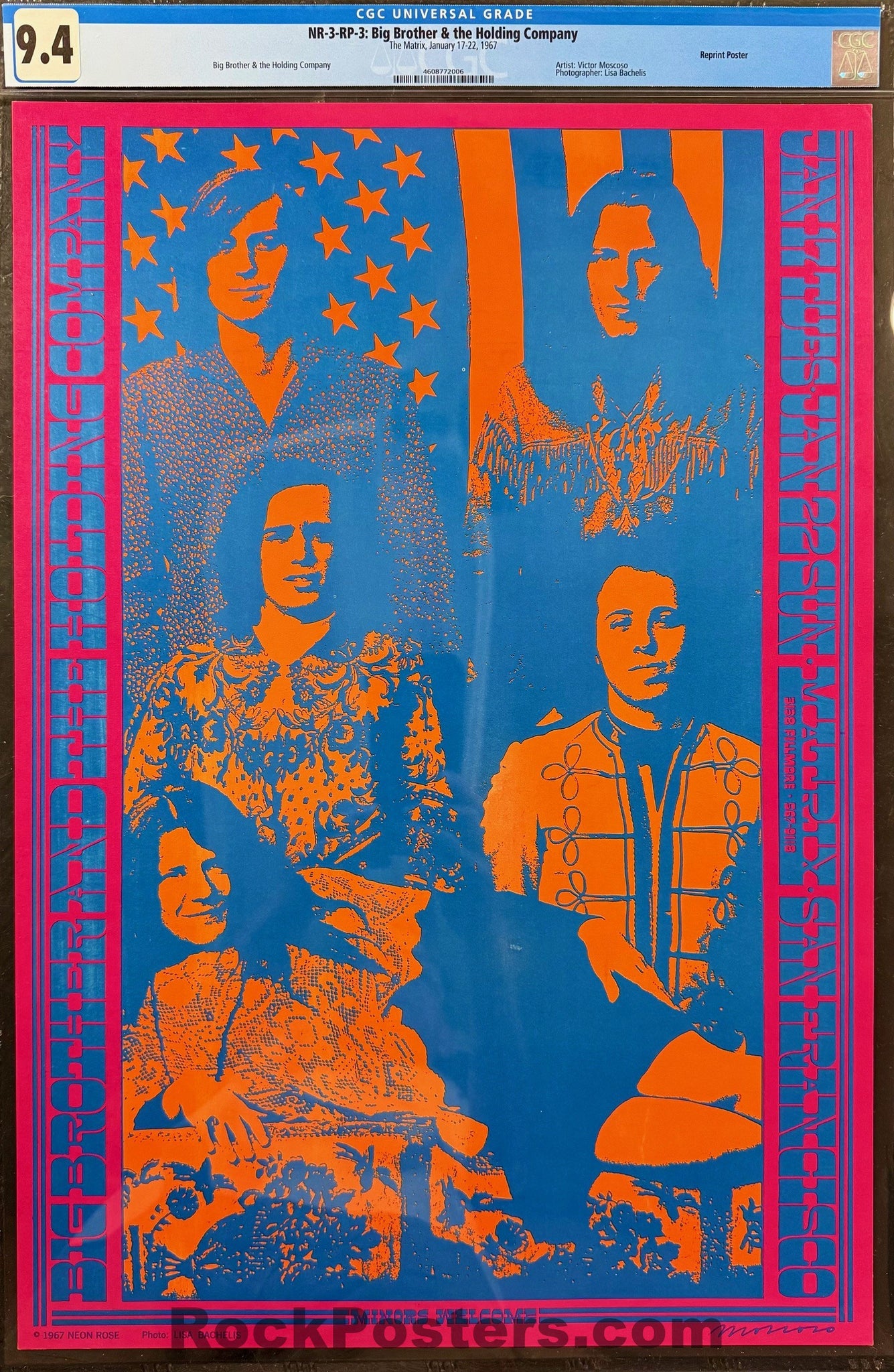 Neon Rose 3-RP-3 - Big Brother Janis Joplin - Victor Moscoso - 1967 Poster - The Matrix  - CGC Graded 9.4