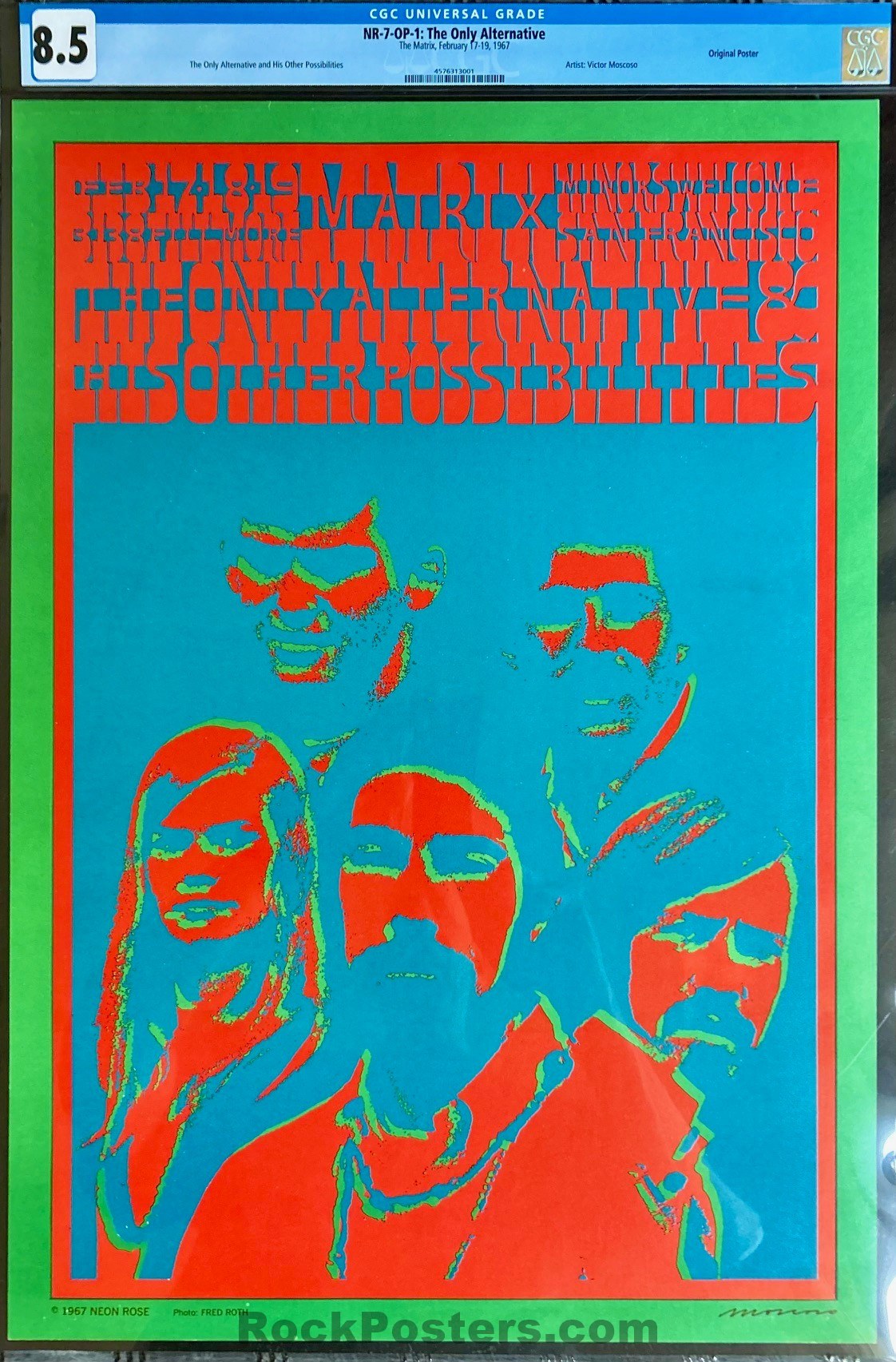 AUCTION - Neon Rose 7 - The Only Alternative - Victor Moscoso - 1967 Poster - The Matrix - CGC Graded 8.5