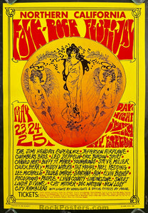 AUCTION - Northern California - Folk-Rock Festival - Jimi Hendrix - Led Zeppelin - 1969 Concert Poster  - Near Mint