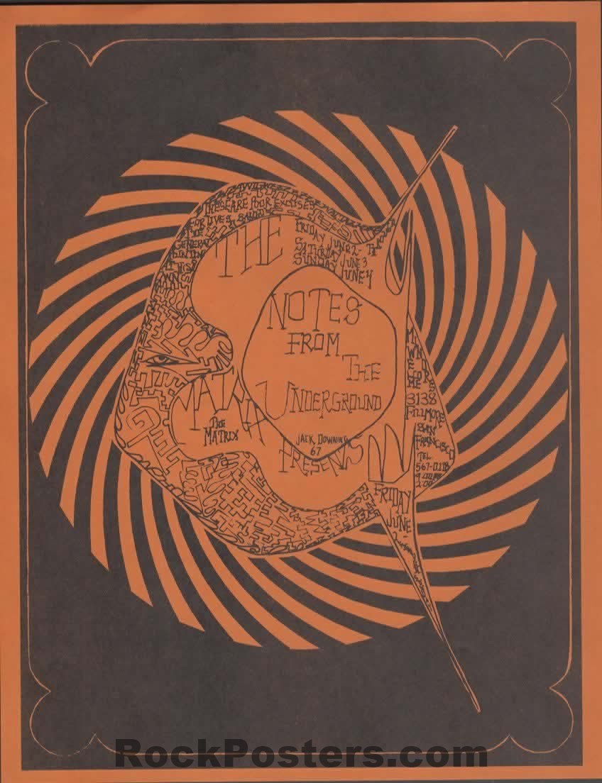 AUCTION - Notes From the Underground  - 1967 Handbill - The Matrix - Near Mint