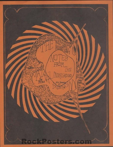 AUCTION - Notes From the Underground  - 1967 Handbill - The Matrix - Near Mint