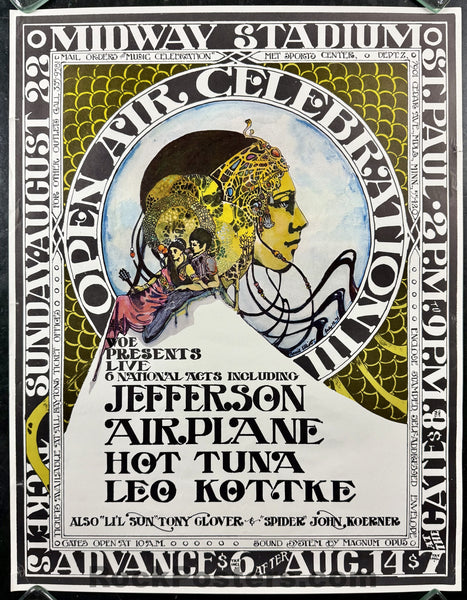 AUCTION - Jefferson Airplane - Hot Tuna - Open Air Festival - 1971 Poster - St. Paul, MN - Excellent