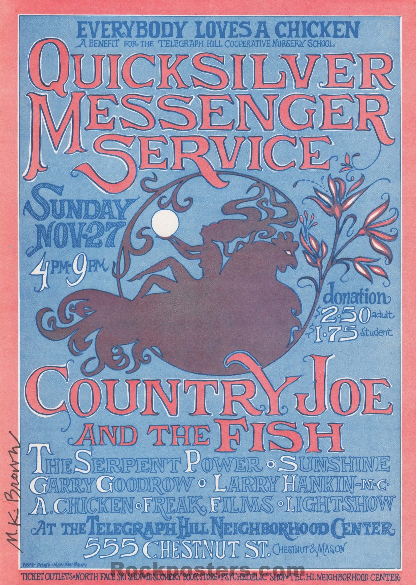 AUCTION - Quicksilver Country Joe -  Mark Kay Brown Signed - 1966 Handbill - San Francisco - Near Mint