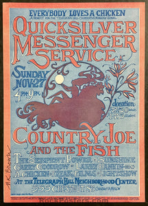 AUCTION - Quicksilver - Country Joe & Fish - Mary Kay Brown Signed -  1966 Handbill - Near Mint