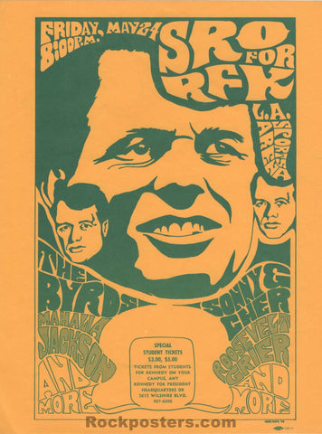 AUCTION - Political -  RFK Benefit Concert - The Byrds - 1968 Handbill - Excellent