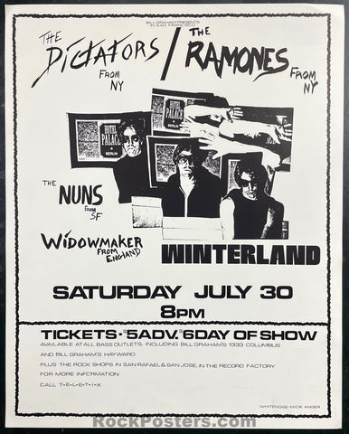 AUCTION -  The Ramones - The Dictators - Winterland - 1977 Concert Poster - Near Mint Minus