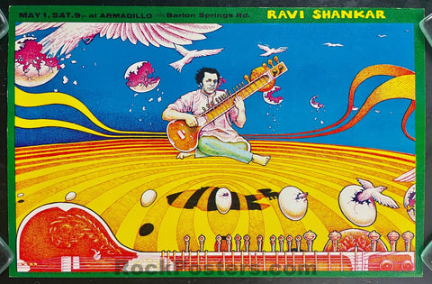 AUCTION - Ravi Shankar - Jim Franklin - 1971 Poster - Armadillo World Headquarters - Austin Texas  - Near Mint