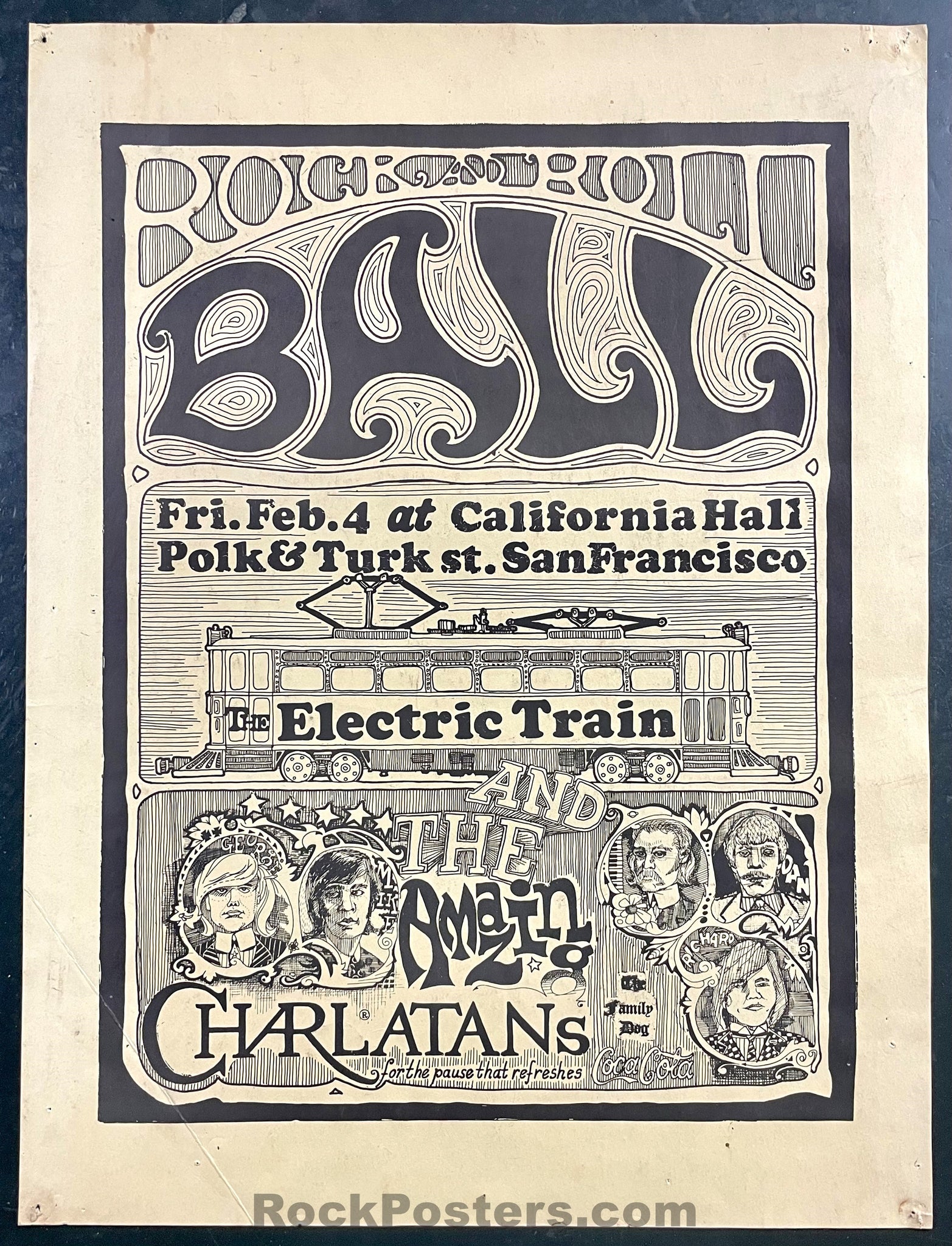 AUCTION - The Charlatans - Rock n' Roll Ball - 1966 Poster - California Hall - Very Good