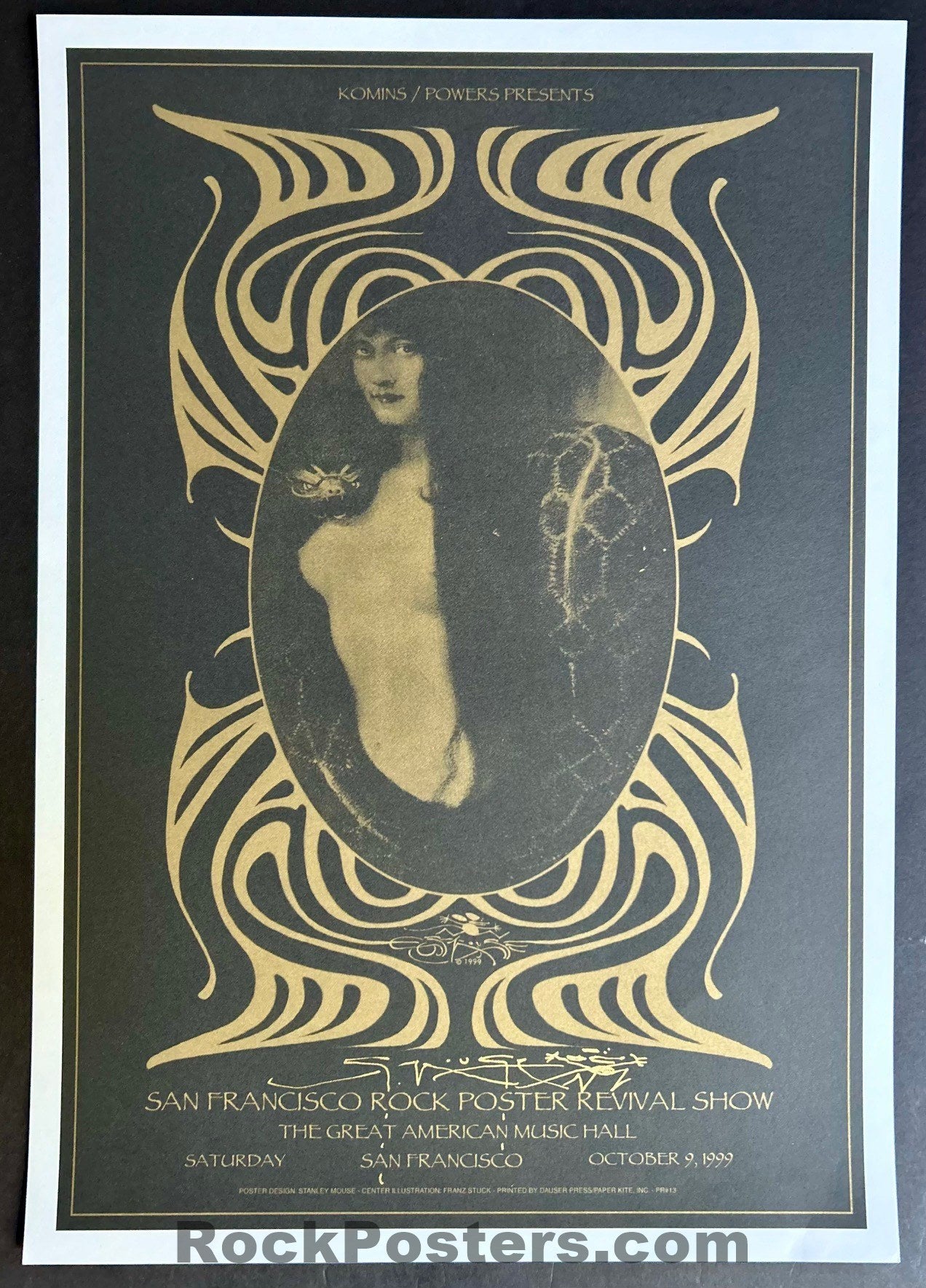 AUCTION -  S.F. Rock Poster Revival Show - Pre TRPS - 1999 Snake Lady - Stanley Mouse Signed Poster - Mint