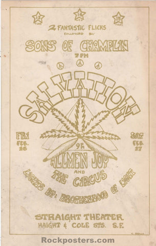 AUCTION - Sons of Champlin - C. Barga - 1968 Handbill - Straight Theater - Excellent