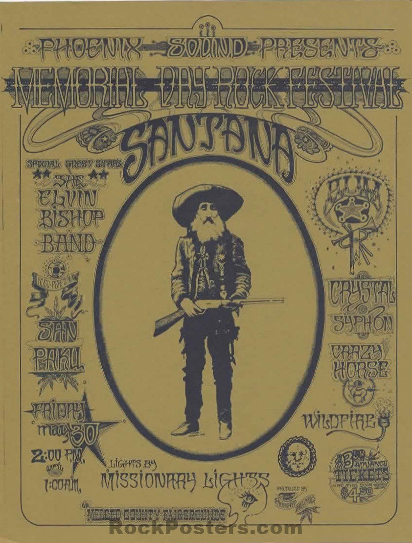 AUCTION - Santana/Elvin Bishop - Norman Orr - 1969 Handbill -  Merced, CA - Near Mint Minus