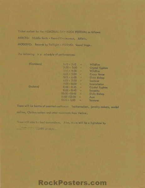 AUCTION - Santana/Elvin Bishop - Norman Orr - 1969 Handbill -  Merced, CA - Near Mint Minus