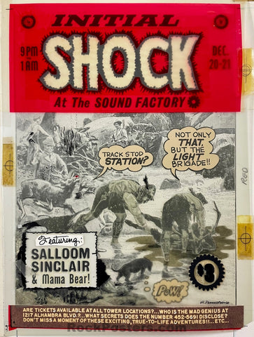 ORIGINAL POSTER ART - Initial Shock  - J.L. Pennington - 1968 Ink & Collage - Sound Factory - Excellent