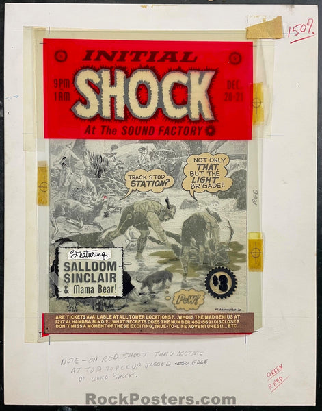 ORIGINAL POSTER ART - Initial Shock  - J.L. Pennington - 1968 Ink & Collage - Sound Factory - Excellent