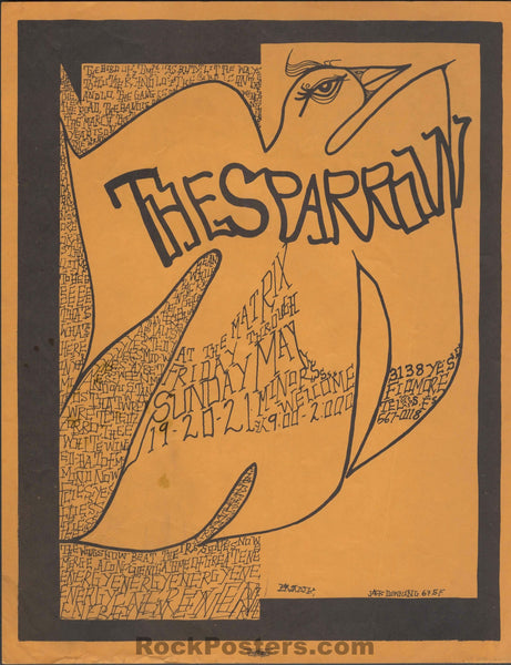 AUCTION - Sparrow - Jack Downing - 1967 Handbill - The Matrix - Excellent