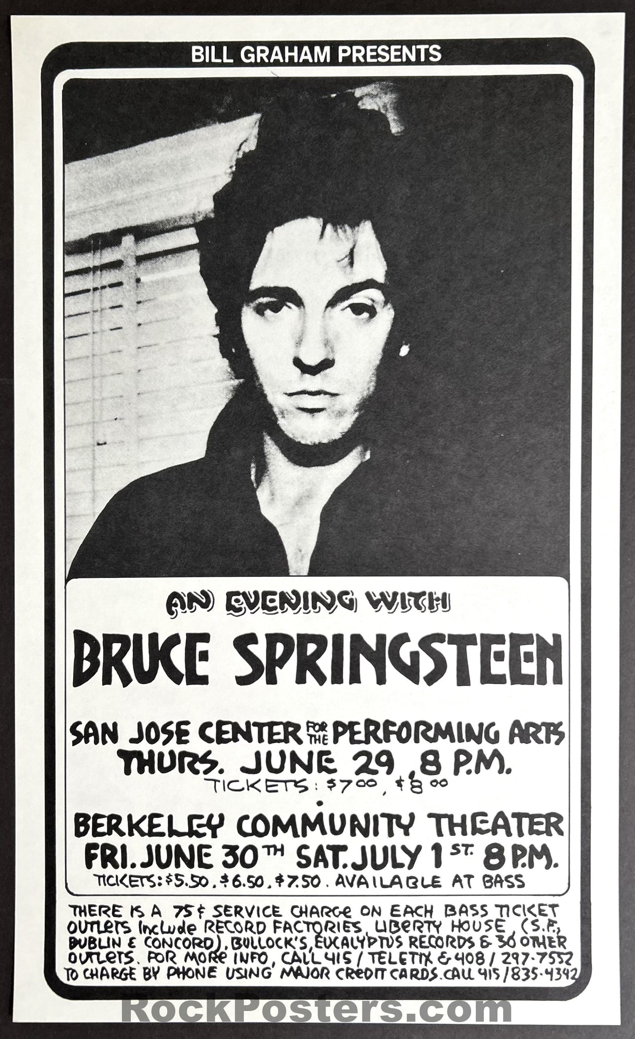 AUCTION -  Bruce Springsteen - Berkeley Community Theatre - 1978 Poster - Randy Tuten - Mint
