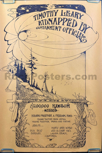 AUCTION - Timothy Leary - Arrested Bail Money - 1970 Poster - Near Mint Minus