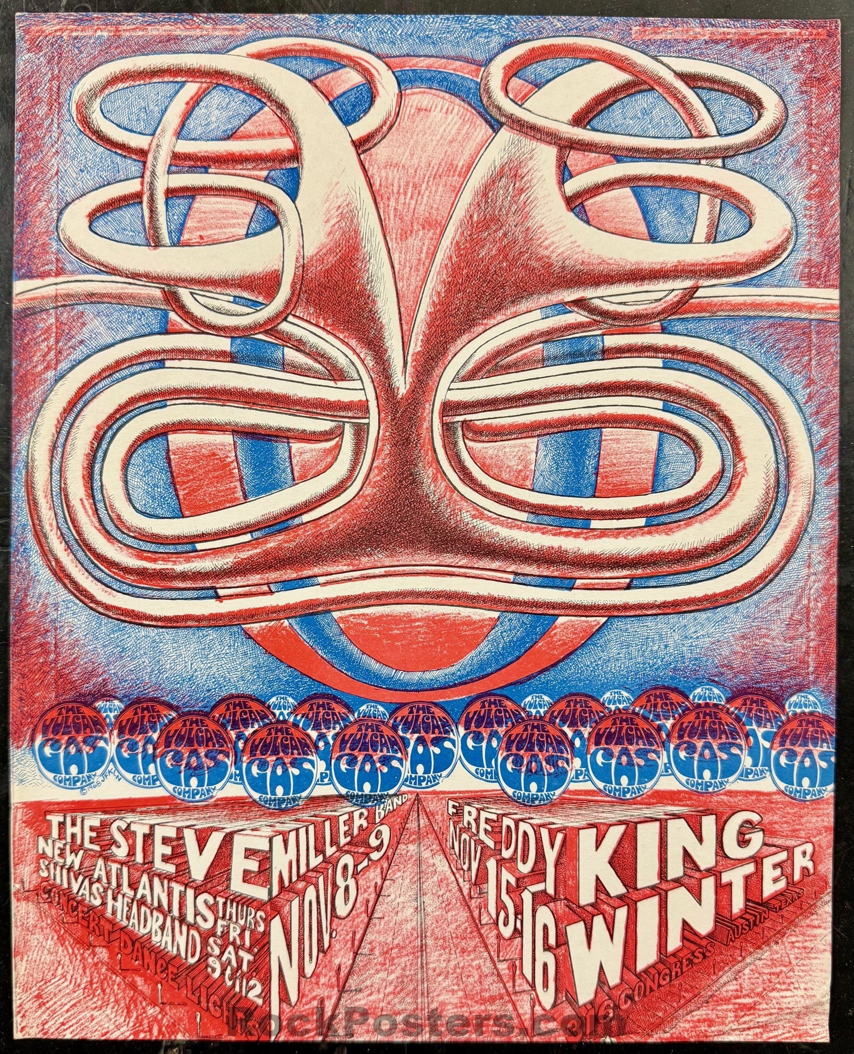 AUCTION - Johnny Winter/Steve Miller - 1968 Texas Handbill - Vulcan Gas Co. - Excellent